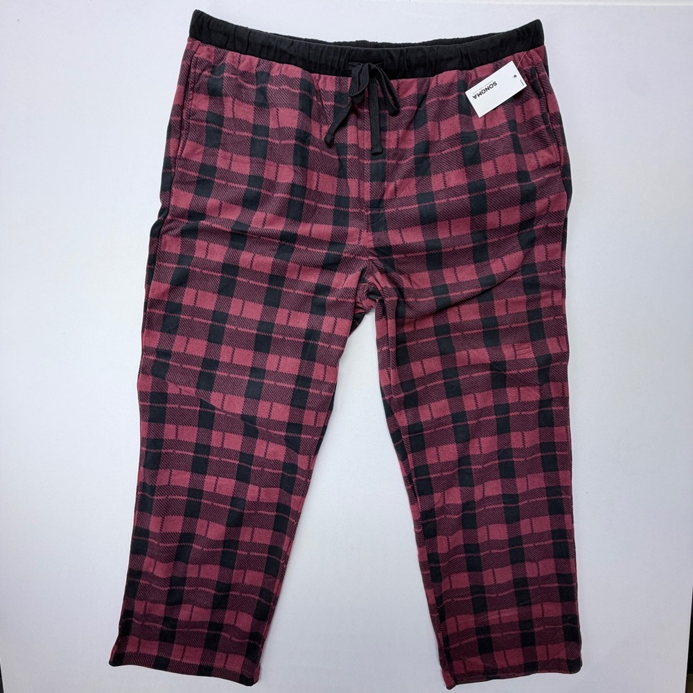 Sonoma Men XXL Red Black Plaid Microfleece Pajama Pants New